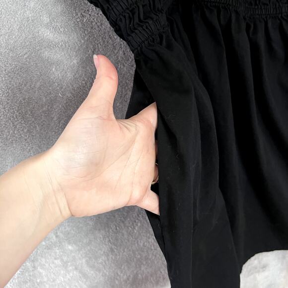 Old Navy Smocked Mini Dress Womens S Black Puff Sleeve Puplum Milkmaid - Picture 4 of 10